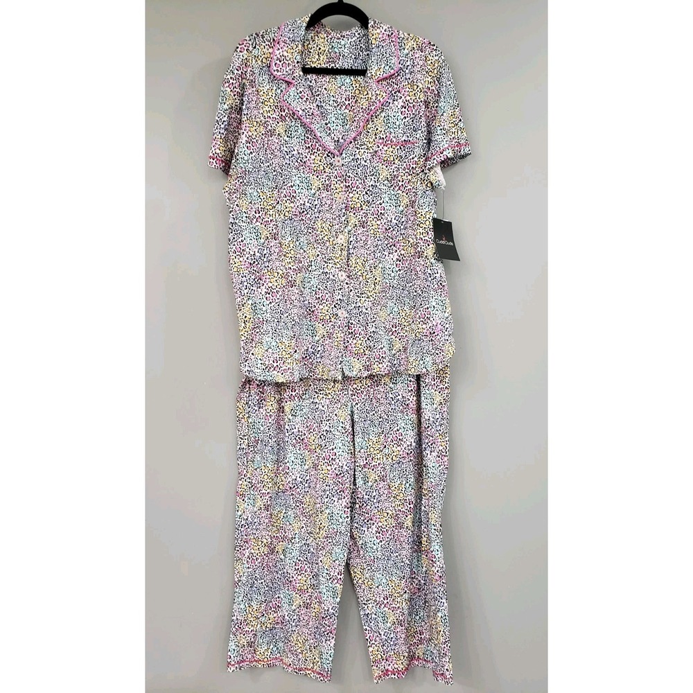 NEW Cuddl Duds Leopard Print Pajama 2 Piece Set Shirt Pants rainbow lisa frank